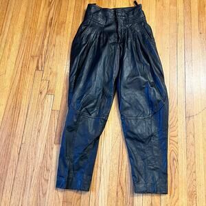 Byrnes & Baker Pants Women 4 Leather Biker Pleated High Rise Black **